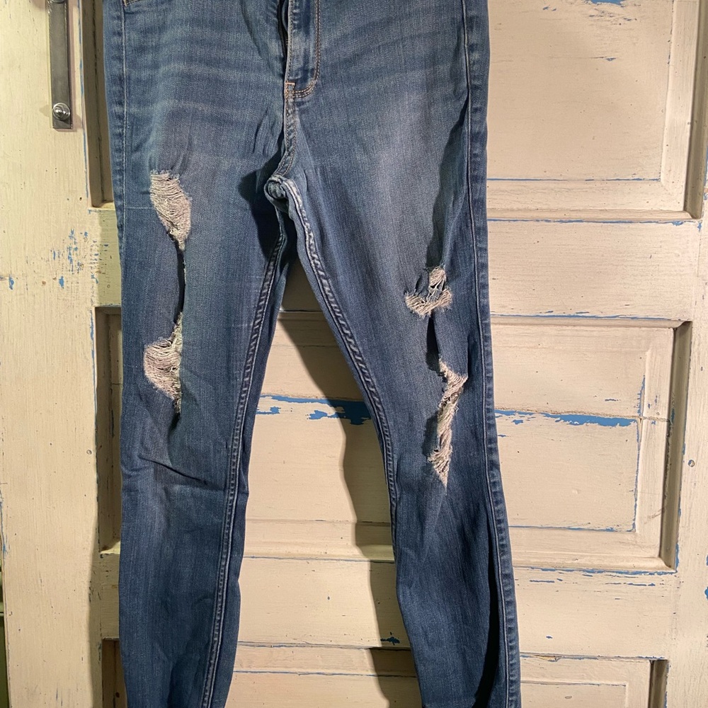 Hollister Women's Distressed Skinny Jeans - Blue